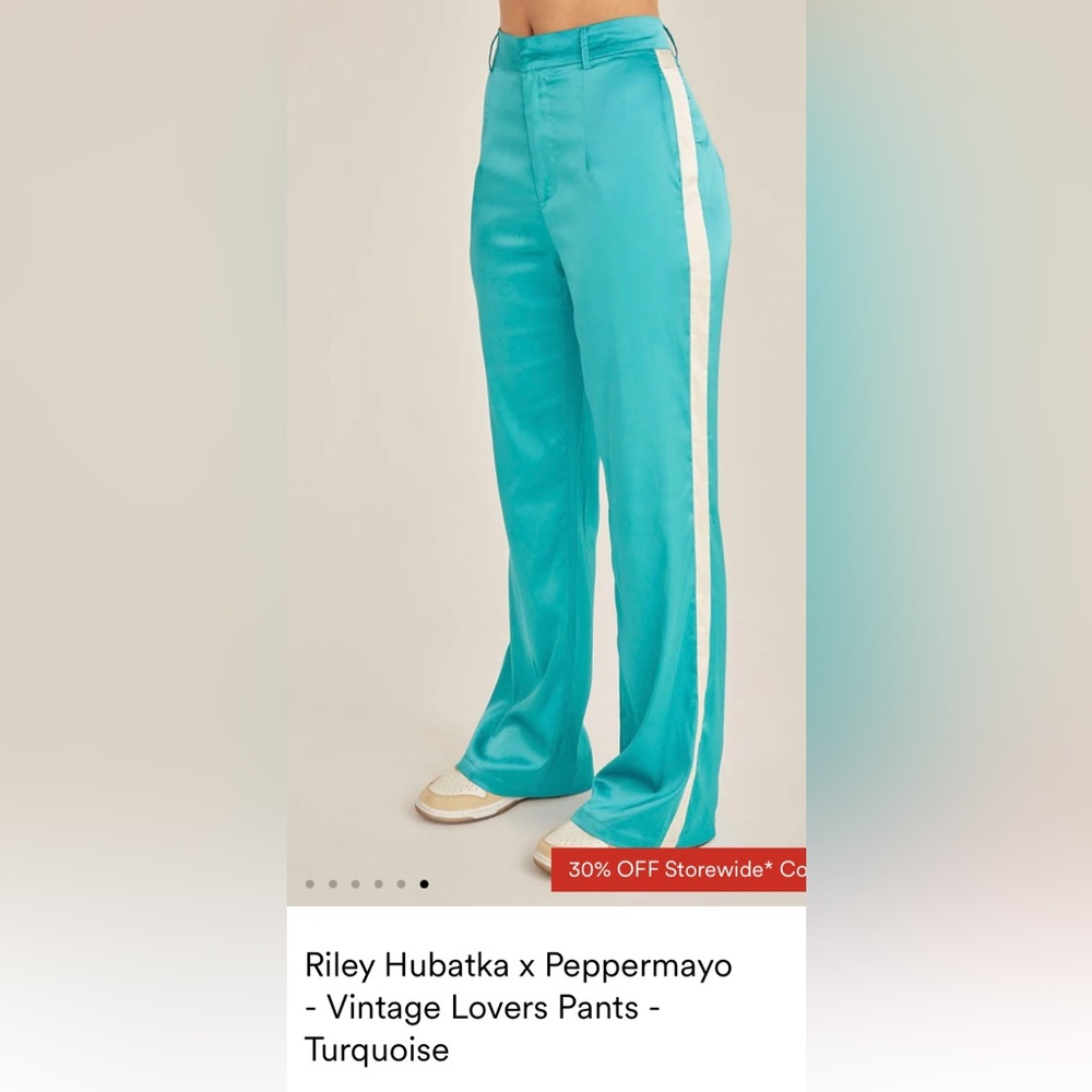 Pepperymayo x Riley Hubatka turquoise pants. NWT never worn. Size 8